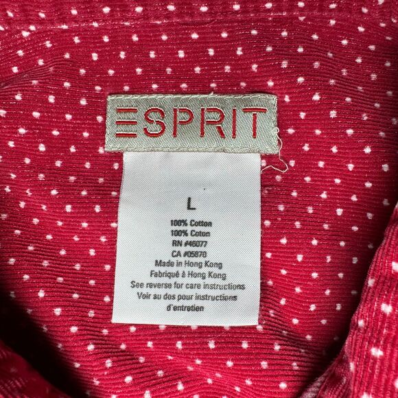 Esprit Women's Red White Polka Dot Corduroy Shirt Sz Large 80s Early 90s Vintage - Picture 4 of 12